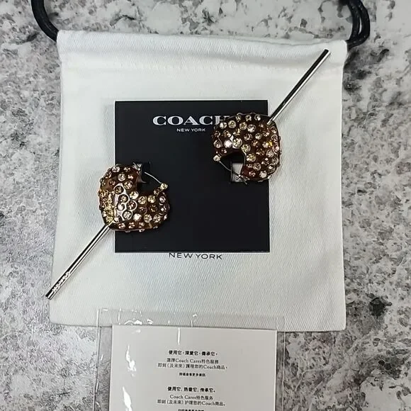 COACH Signature Heart Lollipop Drop Earrings NWT - Picture 7 of 10